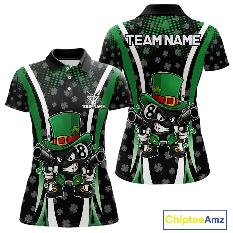 Custom St Patrick Day 8 Ball Pool Billiard Shirt For Women, Luckiest Shamrock Billiard Team Jersey TDM5698