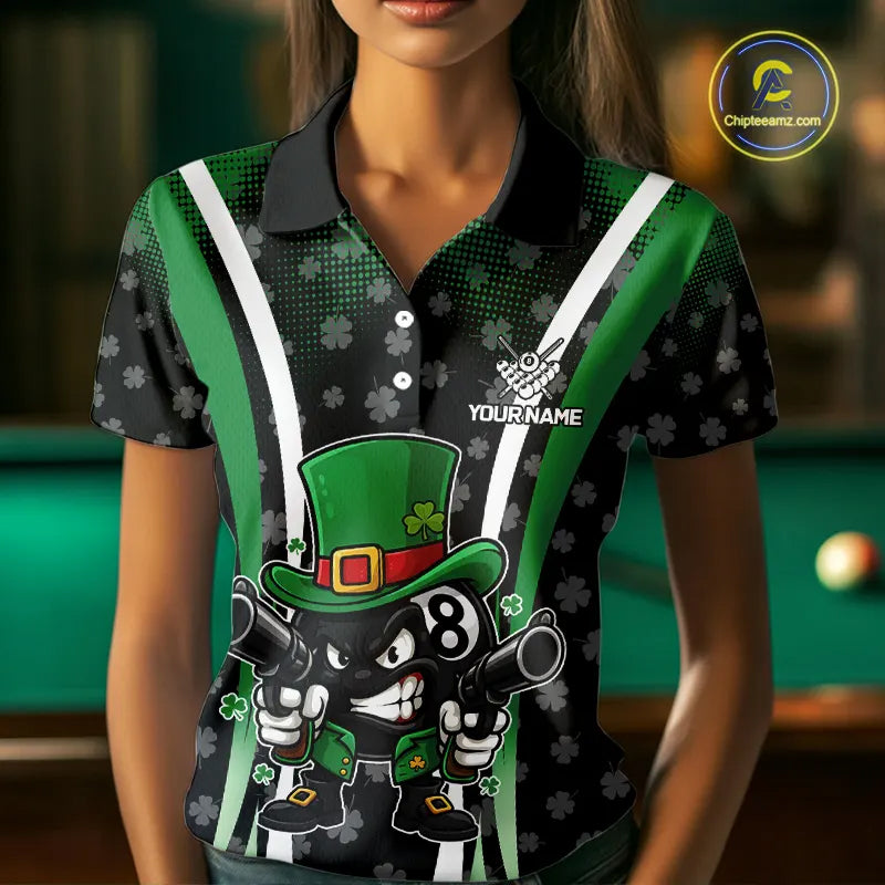 Custom St Patrick Day 8 Ball Pool Billiard Shirt For Women, Luckiest Shamrock Billiard Team Jersey TDM5698