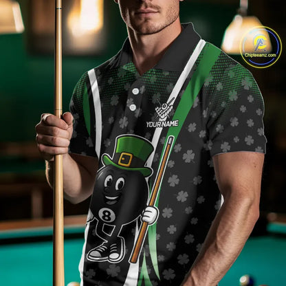 Funny 8 Ball Pool St Patrick Day Billiard Shirt For Men Custom Lucky Billiard Team Jersey TDM5699