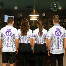 Load image into Gallery viewer, White And Purple Custom Crown 8 Ball Men's Billiards Shirts, Billiard Jersey Team Polo &amp; 1/4 Zip TDM6054