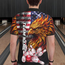 Load image into Gallery viewer, Man Wearing Smoke American Flag Phoenix Bowling Polo Shirt Back View Patriotic Bowling Team Jersey