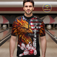 Load image into Gallery viewer, Man Wearing Smoke American Flag Phoenix Bowling Quarter Zip Shirt Front View Custom Bowling Jersey
