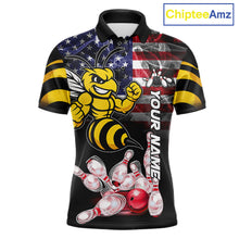 Load image into Gallery viewer, Smoke American Flag Funny Bee Bowling Polo Shirt For Men Custom Patriotic Bowling Team Jersey Design