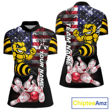 Load image into Gallery viewer, Smoke American Flag Funny Bee Bowling Quarter Zip Shirt For Women Custom Patriotic Bowling Team Jersey