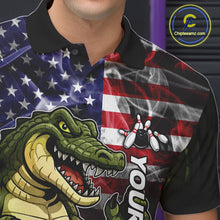 Load image into Gallery viewer, Close Up Of Smoke American Alligator Bowling Polo Shirt Collar Chest And Button Details