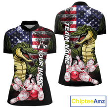 Load image into Gallery viewer, Smoke American Alligator Bowling Quarter Zip Shirt For Women Custom Patriotic Bowling Team Jersey
