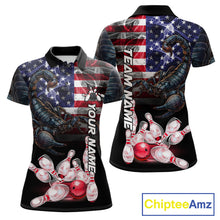 Load image into Gallery viewer, Smoke American Flag Scorpion Bowling Custom Polo Shirt For Women Patriotic Bowling League Team Jersey