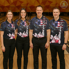 Load image into Gallery viewer, Bowling Team Wearing Smoke American Flag Scorpion Bowling Polo Shirts Front View