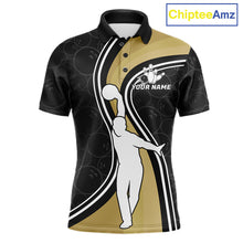 Load image into Gallery viewer, Black And Gold Retro Bowling Custom Polo Shirt For Men Bowling League Team Jersey