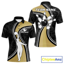 Load image into Gallery viewer, Black And Gold Retro Bowling Polo Shirt For Men Custom Bowling Team Jersey Design