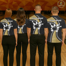 Load image into Gallery viewer, Bowling Team Wearing Black And Gold Retro Bowling Polo Shirts Back View