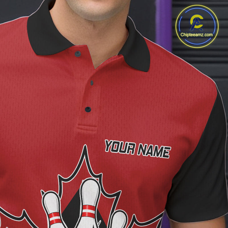 Close Up Of Canada Bowling Polo Shirt Collar Chest And Button Details