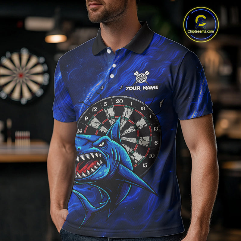 Personalized Shark Blue Darts Shirt For Men Custom Dart Jerseys Team Polo & Quarter Zip TDM5191