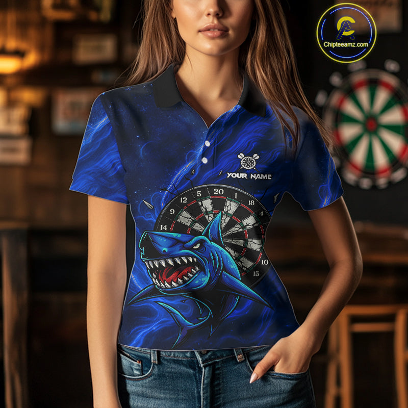 Personalized Shark Blue Darts Shirt For Women Custom Dart Jerseys Team Polo & Quarter Zip TDM5191