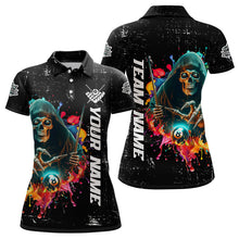 Load image into Gallery viewer, Billiard Grim Reaper Colorful Grunge Style Custom Women Billiard Shirts, Billiard Jersey | Black TDM3201