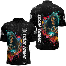 Load image into Gallery viewer, Billiard Grim Reaper Colorful Grunge Style Custom Men Billiard Shirts, Billiard Jersey | Black TDM3201