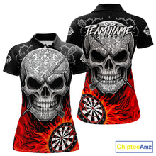 Load image into Gallery viewer, Black And Red Flaming Skull Darts Shirt For Women Custom Darts League Jersey Team Polo &amp; 1/4 Zip TDM5435