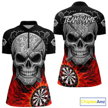 Load image into Gallery viewer, Black And Red Flaming Skull Darts Shirt For Women Custom Darts League Jersey Team Polo &amp; 1/4 Zip TDM5435