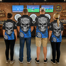 Load image into Gallery viewer, Black And Blue Flaming Skull Darts Shirt For Women Custom Darts League Jersey Team Polo &amp; 1/4 Zip TDM5436