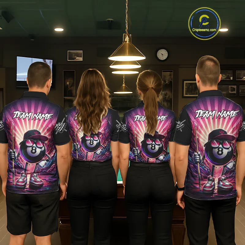 Funny 8 Ball Pool Neon Graffiti Billiard Shirt For Women Custom Billiard Jersey Team Polo & 1/4 Zip TDM5443