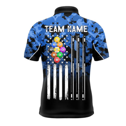 9 Ball Pool Blue Camo Custom Billiard Shirts For Men, Patriotic US Flag Billiard Team Jerseys TDM5711