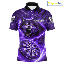 Load image into Gallery viewer, Personalized Purple Dartboard Lightning Wolf Darts Shirt For Men, Darts Team Jersey Polo &amp; 1/4 Zip TDM5919