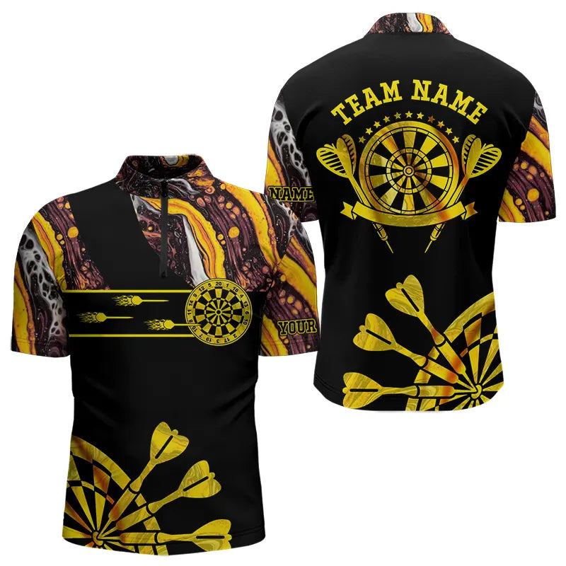 Yellow Golden Darts Tie Dye Polo & Quarter Zip Custom Dart Shirts For Men Glowing Dart Jerseys TDM3709