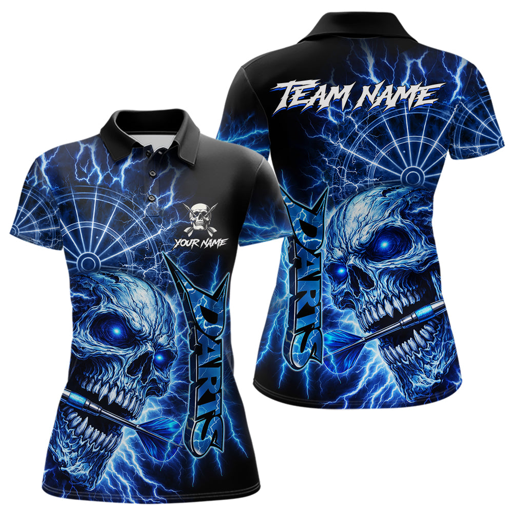 Blue Darts Skull Polo & Quarter Zip Shirt For Women Custom Thunder Lighting Darts Team Jersey TDM6061