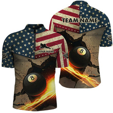 Load image into Gallery viewer, US Flag Funny 8 Ball Pool In Cracked Wall Custom Men Billiards Shirts, Father's Day Billiard Gifts TDM1606