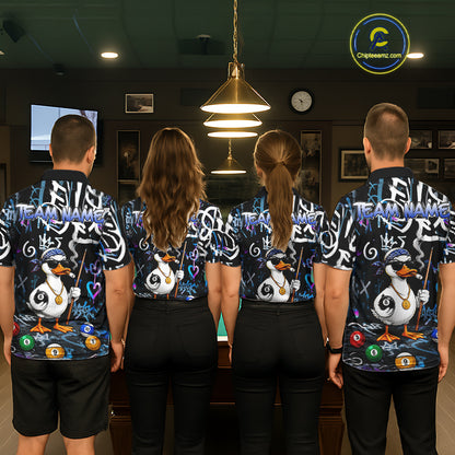 Colorful Graffiti Funny Duck 8 Ball Billiard Shirt For Women Custom Pool Team Jersey Polo & 1/4 Zip TDM6497