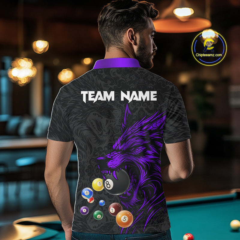 Personalized Wolf Billiard Balls Pool Shirt For Men, Black And Purple Billiard League Team Jersey TDM5203