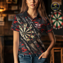 Load image into Gallery viewer, Red Retro Grunge Camo Darts Shirt For Women Custom Darts Jersey Team Polo &amp; Quarter Zip Uniform TDM5448