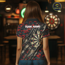 Load image into Gallery viewer, Red Retro Grunge Camo Darts Shirt For Women Custom Darts Jersey Team Polo &amp; Quarter Zip Uniform TDM5448