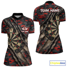 Load image into Gallery viewer, Red Retro Grunge Camo Darts Shirt For Women Custom Darts Jersey Team Polo &amp; Quarter Zip Uniform TDM5448