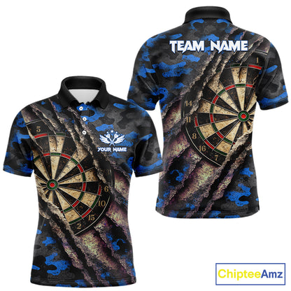 Blue Retro Grunge Camo Darts Shirt For Men Custom Darts Jersey Team Polo & Quarter Zip Uniform TDM5449