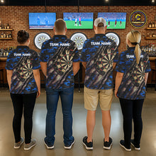Load image into Gallery viewer, Blue Retro Grunge Camo Darts Shirt For Women Custom Darts Jersey Team Polo &amp; Quarter Zip Uniform TDM5449