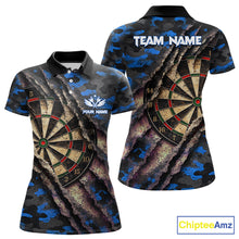 Load image into Gallery viewer, Blue Retro Grunge Camo Darts Shirt For Women Custom Darts Jersey Team Polo &amp; Quarter Zip Uniform TDM5449
