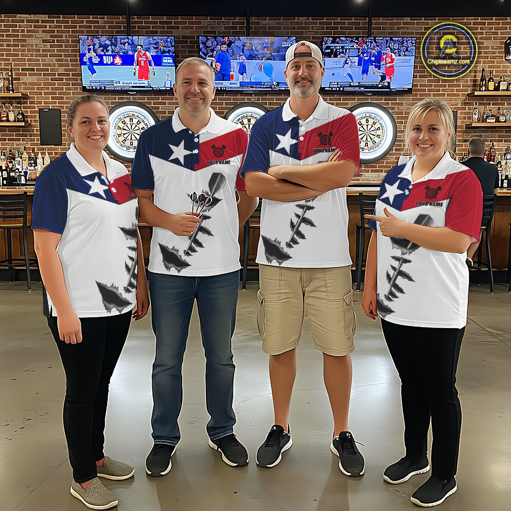Personalized Texas Flag Steel Tip Dart Polo & 1/4 Zip For Men Custom Texas Darts Team Jersey TDM5451