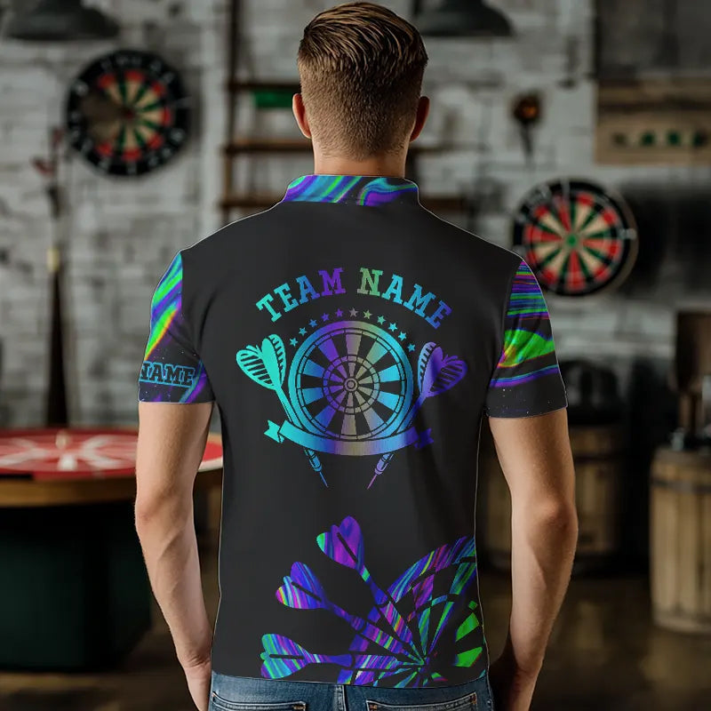 Neon Purple Blue Darts Tie Dye Custom Dart Quarter Zip Shirts For Men, Glowing Dart Jerseys TDM3559