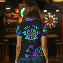 Load image into Gallery viewer, Neon Purple Blue Darts Tie Dye Polo &amp; Quarter Zip Custom Dart Shirts For Women Glowing Dart Jerseys TDM3559