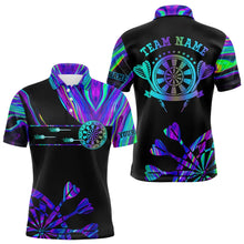 Load image into Gallery viewer, Neon Purple Blue Darts Tie Dye Polo &amp; Quarter Zip Custom Dart Shirts For Men Glowing Dart Jerseys TDM3559