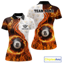Load image into Gallery viewer, Orange Flaming 8 Ball Pool Billiard Shirt For Women Custom Billiard Team Jersey Polo &amp; 1/4 Zip TDM5925