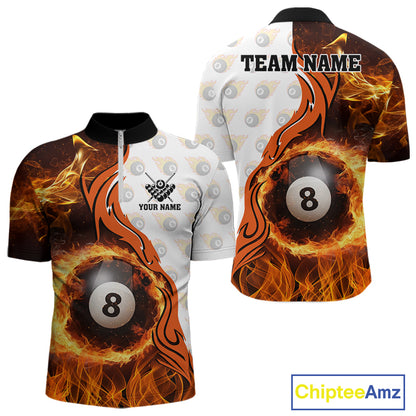 Orange Flaming 8 Ball Pool Billiard Shirt For Men Custom Billiard Team Jersey Polo & 1/4 Zip TDM5925