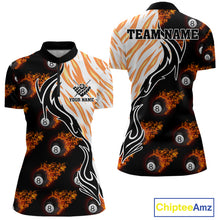 Load image into Gallery viewer, Personalized Fire Flame 8 Ball Pool Billiard Shirt For Women, Billiard Team Jersey Polo &amp; 1/4 Zip TDM5926