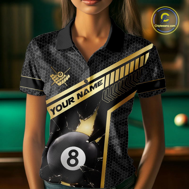 Black And Gold 8 Ball Break Glass Billiard Shirt For Men Custom Pool Team Jersey Polo & 1/4 Zip TDM6069