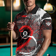 Load image into Gallery viewer, Red Grunge 8 Ball Pool Custom Billiard Shirts For Men, Billiard Team Jerseys Polo 1/4 Zip TDM6073