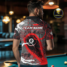 Load image into Gallery viewer, Red Grunge 8 Ball Pool Custom Billiard Shirts For Men, Billiard Team Jerseys Polo 1/4 Zip TDM6073