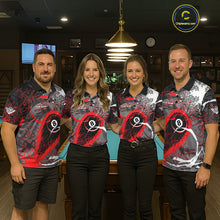 Load image into Gallery viewer, Red Grunge 8 Ball Pool Custom Billiard Shirts For Men, Billiard Team Jerseys Polo 1/4 Zip TDM6073