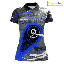 Load image into Gallery viewer, Blue Grunge 8 Ball Pool Custom Billiard Shirts For Women, Billiard Team Jerseys Polo 1/4 Zip TDM6074