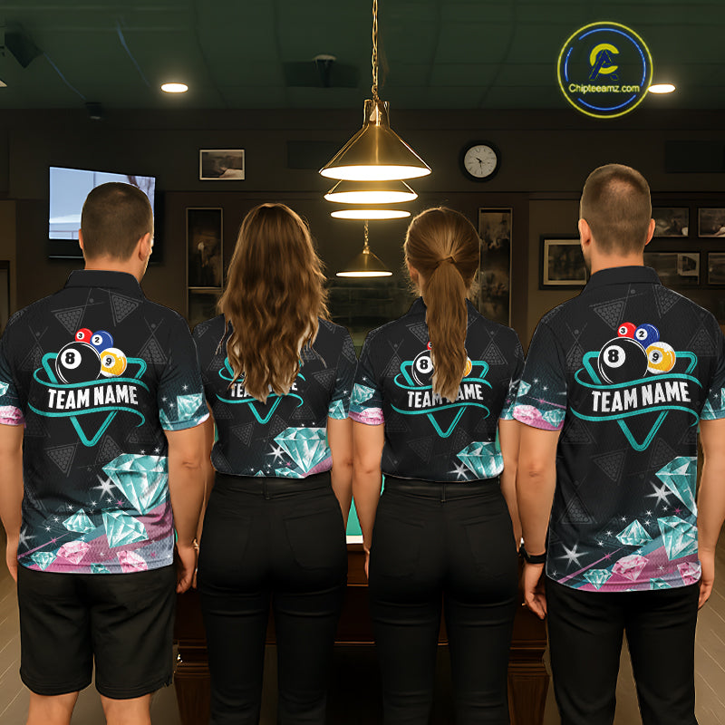 Funny Pink And Turquoise Diamonds Billiard Shirt For Men, 8 Ball Pool Team Jersey Polo & 1/4 Zip TDM6325